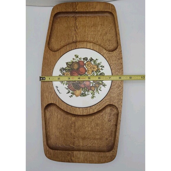 1970's MCM Japan Teak Wood 16” Cheese Serving Tray Center Trivet Vintage - Picture 5 of 8